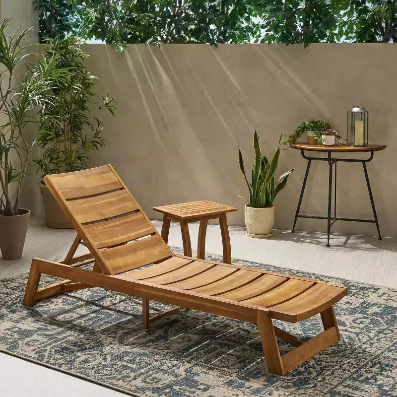 Christopher Knight Home Bruce Outdoor-Set aus verstellbarer Chaiselongue und Tisch aus Akazienholz mit Latten-Design