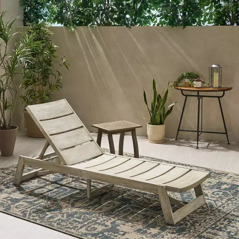 Christopher Knight Home Bruce Outdoor Acacia Wood Adjustable Chaise Lounge and Table Set with Slatted Design