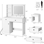 GustoWave Modern LED Vanity Set - Faux Leather Seat & Eco-Friendly Particle Board, 3 Light Modes Makeup Mirror - Dressing Table with Drawers & Shelves