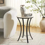 Round Iron and Marble Accent Table - Beige & Black