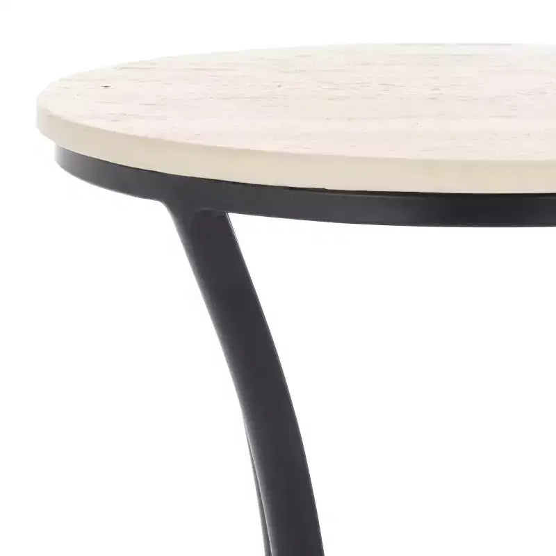 Round Iron and Marble Accent Table - Beige & Black