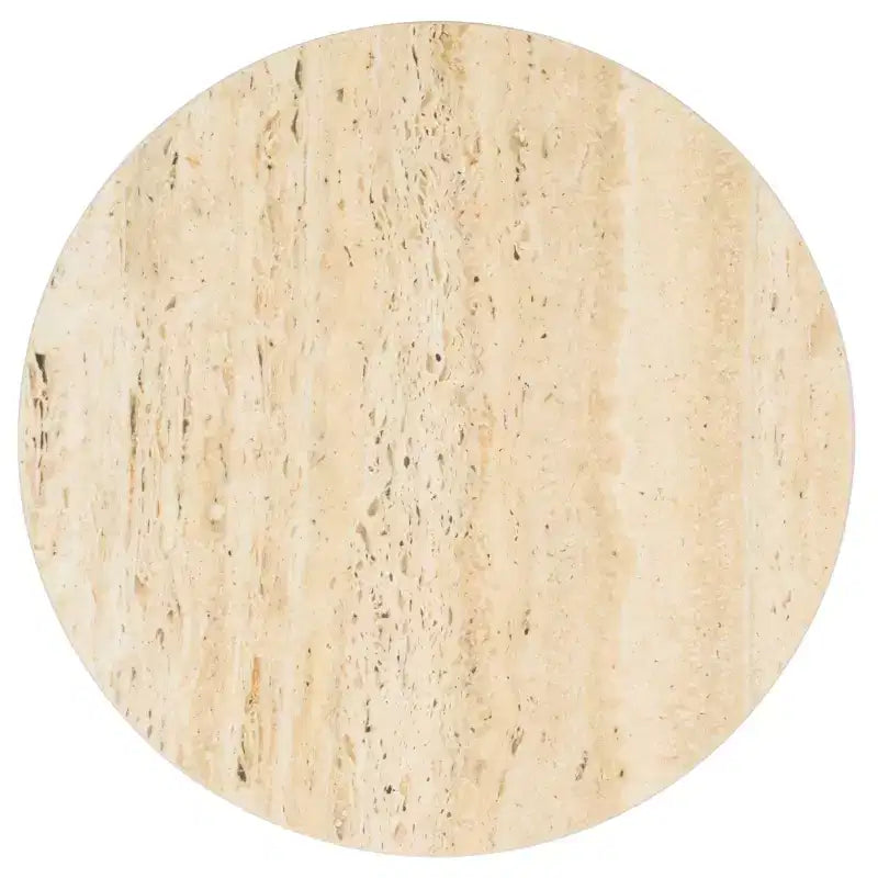 Round Iron and Marble Accent Table - Beige & Black