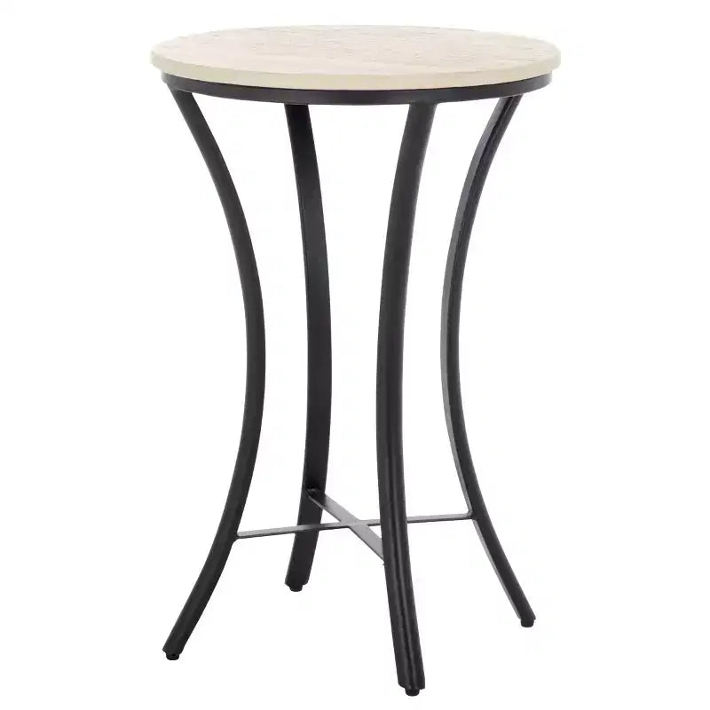 Round Iron and Marble Accent Table - Beige & Black