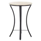 Round Iron and Marble Accent Table - Beige & Black