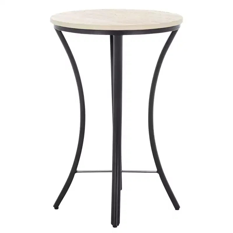 Round Iron and Marble Accent Table - Beige & Black