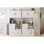 Tall Freestanding Pantry Cabinet with 2 Drawers, 3 Cabinet Doors and Open Microwave Shelf