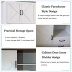 Tall Freestanding Pantry Cabinet with 2 Drawers, 3 Cabinet Doors and Open Microwave Shelf