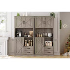 Tall Freestanding Pantry Cabinet with 2 Drawers, 3 Cabinet Doors and Open Microwave Shelf