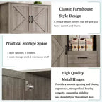 Tall Freestanding Pantry Cabinet with 2 Drawers, 3 Cabinet Doors and Open Microwave Shelf