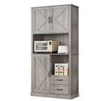 Tall Freestanding Pantry Cabinet with 2 Drawers, 3 Cabinet Doors and Open Microwave Shelf