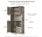 Tall Freestanding Pantry Cabinet with 2 Drawers, 3 Cabinet Doors and Open Microwave Shelf
