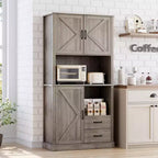 Pantry Cabinet with 2 Drawers and Open Shelves, Tall Freestanding Kitchen Pantry Cabinet with Microwave Shelf, Kitchen Hutch