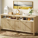 65-Inch Fluted Storage Cabinet with Adjustable Shelves and Gold Handles
