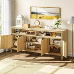 65-Inch Fluted Storage Cabinet with Adjustable Shelves and Gold Handles