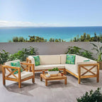 Christopher Knight Home George 5 piece Outdoor Acacia Wood Sectional Set with Coffee Table and Cushions