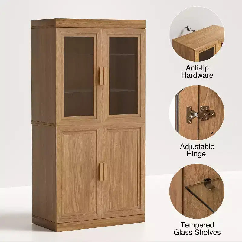 Freestanding Wood Pantry Cabinet with Shelves and Doors