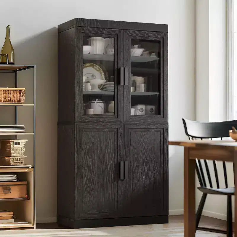Freestanding Wood Pantry Cabinet with Shelves and Doors
