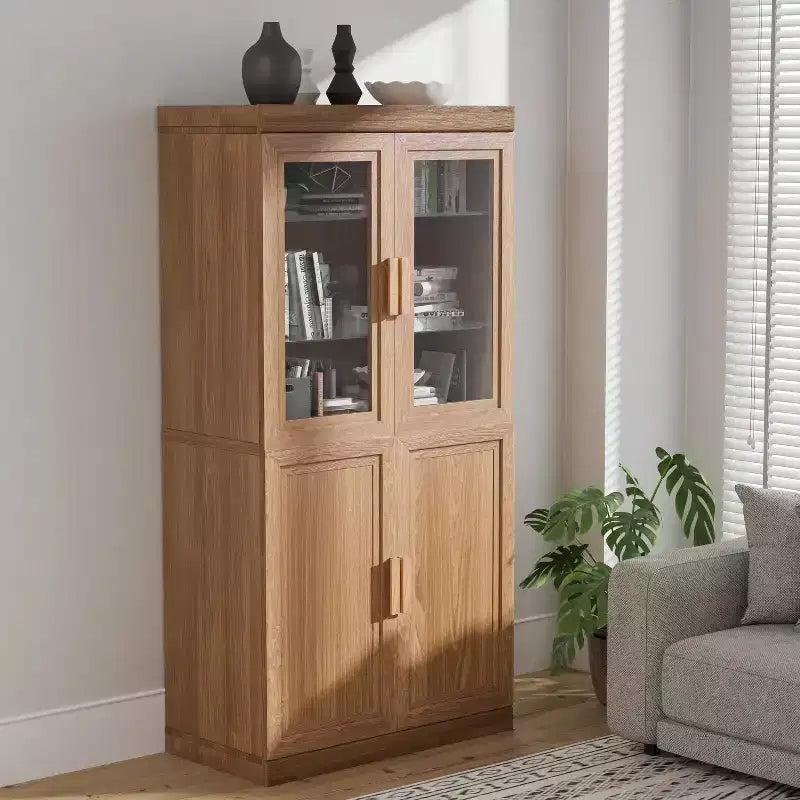 Freestanding Wood Pantry Cabinet with Shelves and Doors