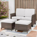EAGLE PEAK Ocean Vista 3 piece Outdoor Wicker Loveseat Sofa, Variated Wicker Conversation Loveseat Set with Ottoman