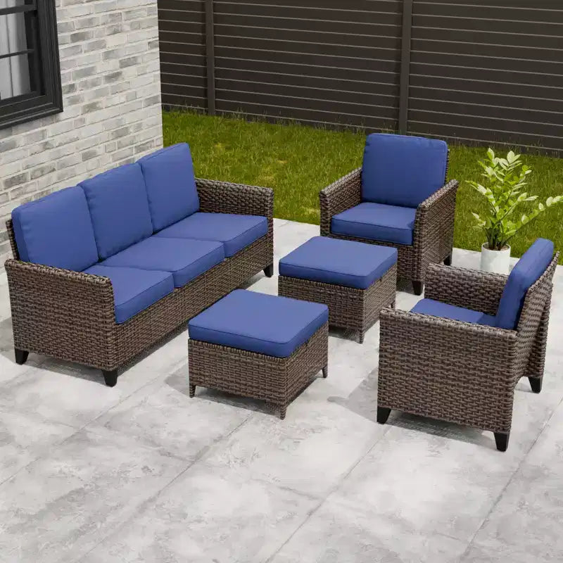 Ensemble de mobilier de patio extérieur Ocean Vista EAGLE PEAK de 5 pièces, ensemble de conversation en osier varié avec coussins