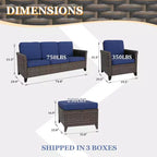 Ensemble de mobilier de patio extérieur Ocean Vista EAGLE PEAK de 5 pièces, ensemble de conversation en osier varié avec coussins