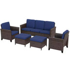 Ensemble de mobilier de patio extérieur Ocean Vista EAGLE PEAK de 5 pièces, ensemble de conversation en osier varié avec coussins