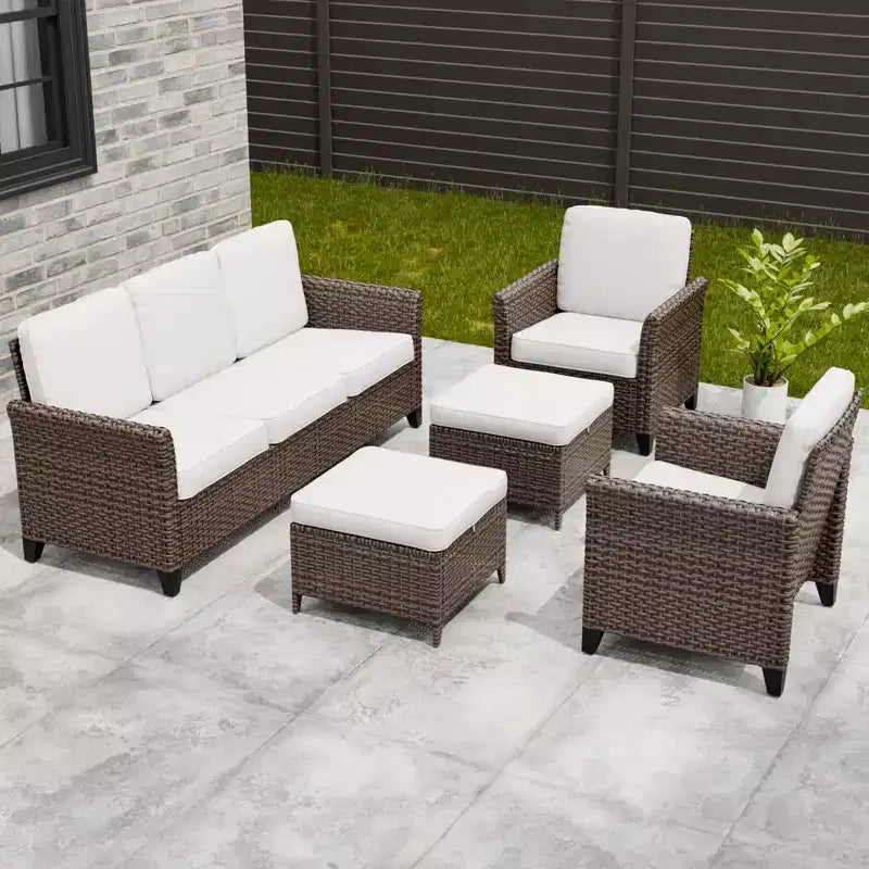 Ensemble de mobilier de patio extérieur Ocean Vista EAGLE PEAK de 5 pièces, ensemble de conversation en osier varié avec coussins