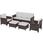 Ensemble de mobilier de patio extérieur Ocean Vista EAGLE PEAK de 5 pièces, ensemble de conversation en osier varié avec coussins