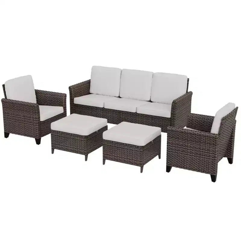 Ensemble de mobilier de patio extérieur Ocean Vista EAGLE PEAK de 5 pièces, ensemble de conversation en osier varié avec coussins