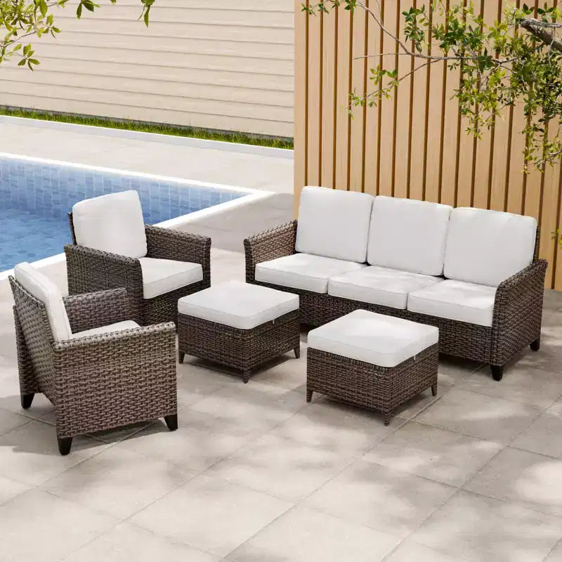 EAGLE PEAK Ocean Vista 5 piece Outdoor Patio Furniture Set Variated Wicker Conversation Set with Cushions