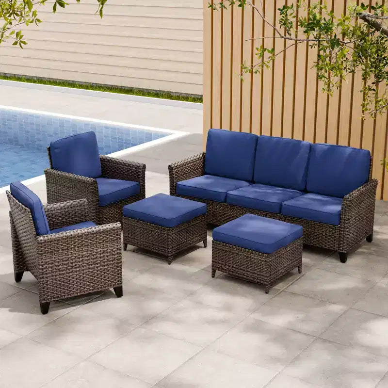 Set di mobili da patio da esterno EAGLE PEAK Ocean Vista da 5 pezzi, in vimini variegato, per conversazione, con cuscini