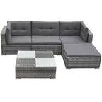vidaXL 5-Piece Outdoor Patio Lounge Set - Poly Rattan, Gray, with Cushions, Removable Covers and Tea Table - Perfect for Poolside, Garden, Backyard