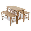 vidaXL Bamboo Picnic Table Bench Set 3-Piece - Outdoor Folding Beer Garden Patio Furniture - Brown Rectangular Dining Table and Benches