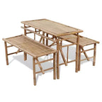 vidaXL Bamboo Picnic Table Bench Set 3-Piece - Outdoor Folding Beer Garden Patio Furniture - Brown Rectangular Dining Table and Benches