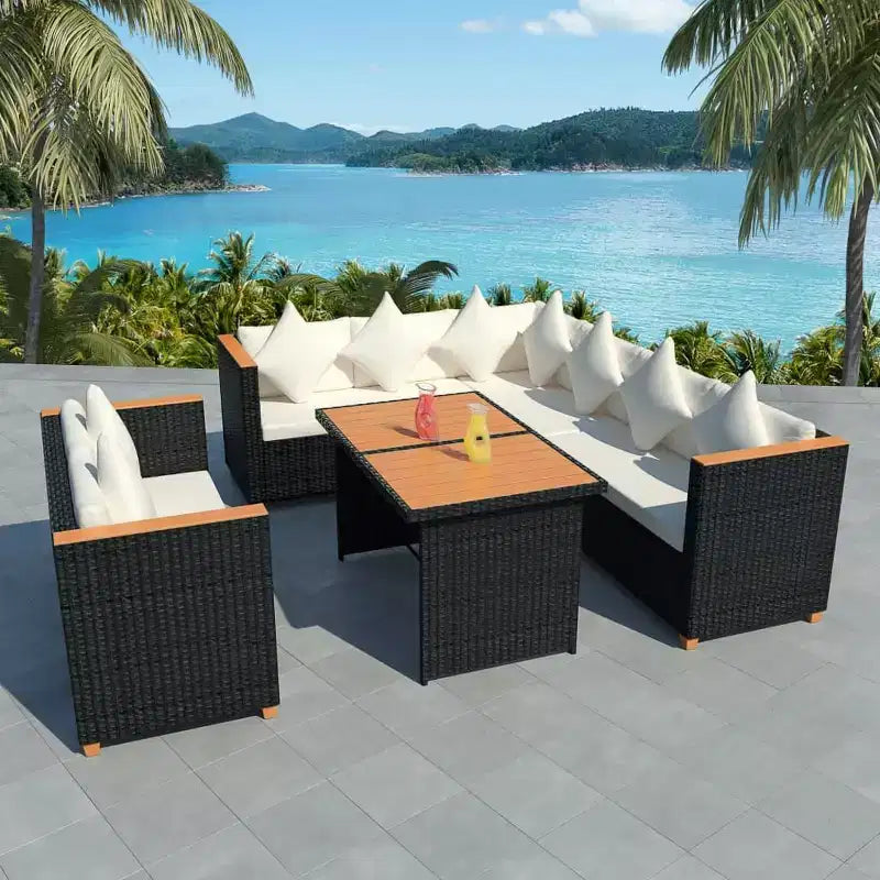 Ensemble de mobilier de patio vidaXL de 5 pièces en polyrotin noir et blanc crème