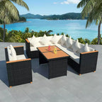 Ensemble de mobilier de patio vidaXL de 5 pièces en polyrotin noir et blanc crème