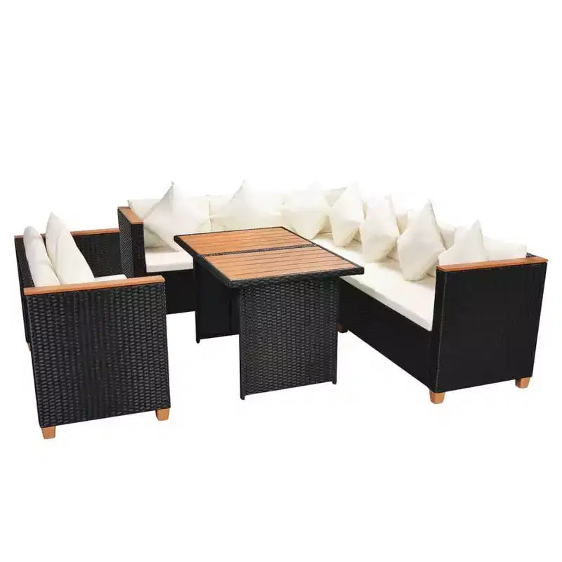 Ensemble de mobilier de patio vidaXL de 5 pièces en polyrotin noir et blanc crème