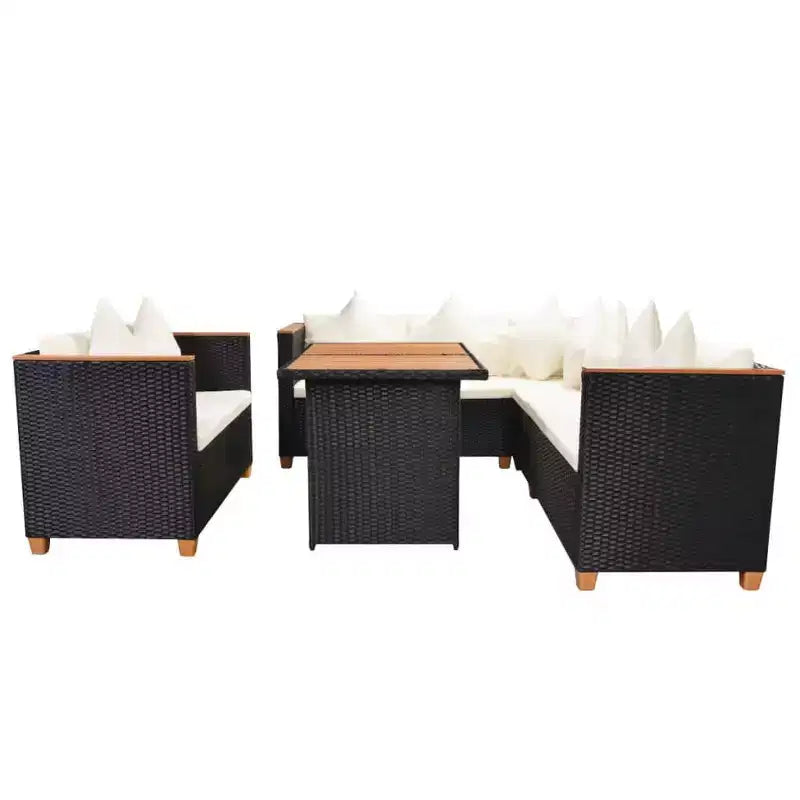 Ensemble de mobilier de patio vidaXL de 5 pièces en polyrotin noir et blanc crème
