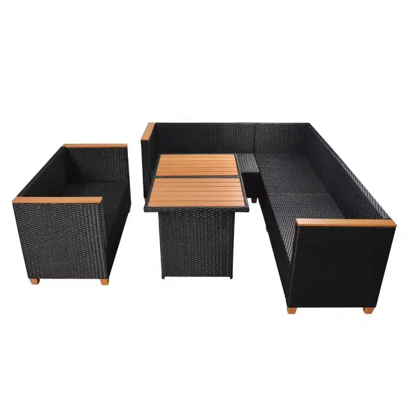 Ensemble de mobilier de patio vidaXL de 5 pièces en polyrotin noir et blanc crème
