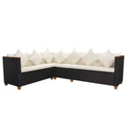 Ensemble de mobilier de patio vidaXL de 5 pièces en polyrotin noir et blanc crème