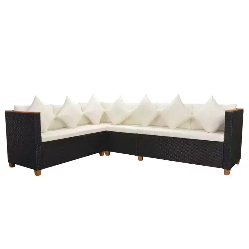 Ensemble de mobilier de patio vidaXL de 5 pièces en polyrotin noir et blanc crème