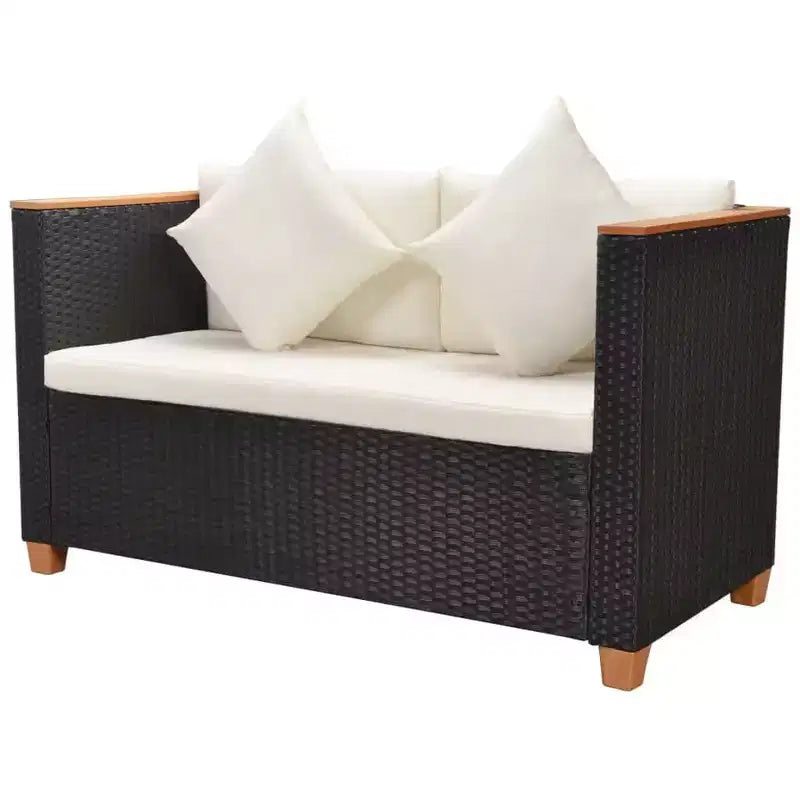 Ensemble de mobilier de patio vidaXL de 5 pièces en polyrotin noir et blanc crème