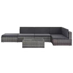 vidaXL Patio Lounge Set - 6-Piece Poly Rattan Gray Sectional Sofa Set with Coffee Table and Ottoman - Comfortable Outdoor Seating with Cushions