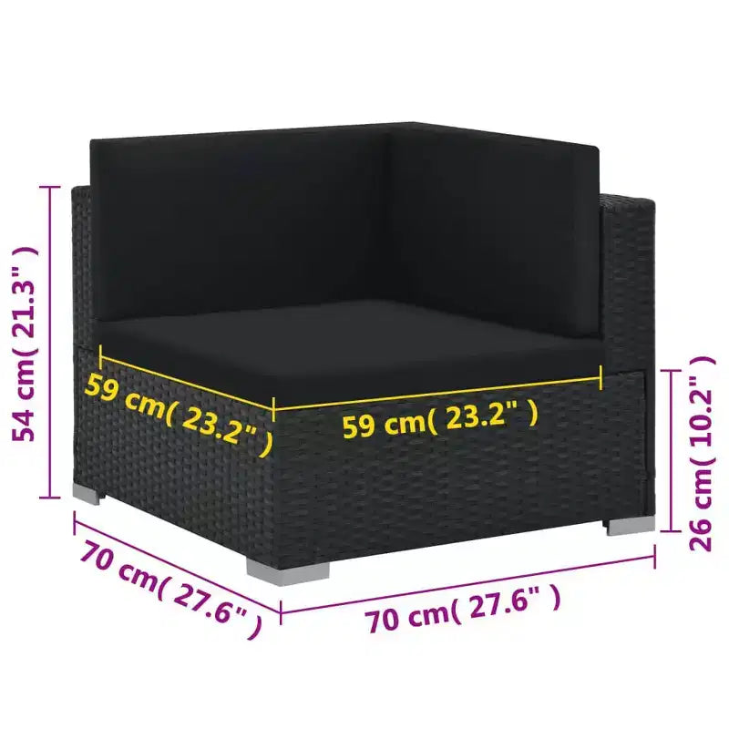 vidaXL Sofagarnitur, schwarz, aus PE-Rattan, großes modulares Garten-Lounge-Set