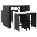 vidaXL 5-Piece Patio Bar Set - Poly Rattan and Glass in Black - Includes Comfortable Cushions - Easy Assembly - Suitable for Outdoor Use
