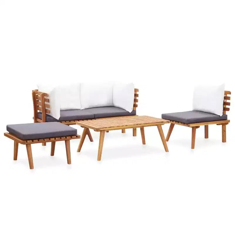 Ensemble de salon de jardin vidaXL de 5 pièces - bois d’acacia massif - coussins amovibles et lavables - à assembler soi-même - idéal pour jardin, terrasse ou patio