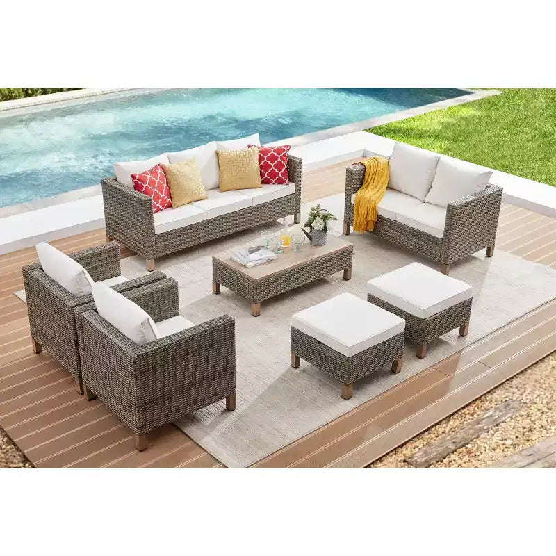 Set da conversazione da patio da 7 pezzi con cuscini e tavolino da caffè