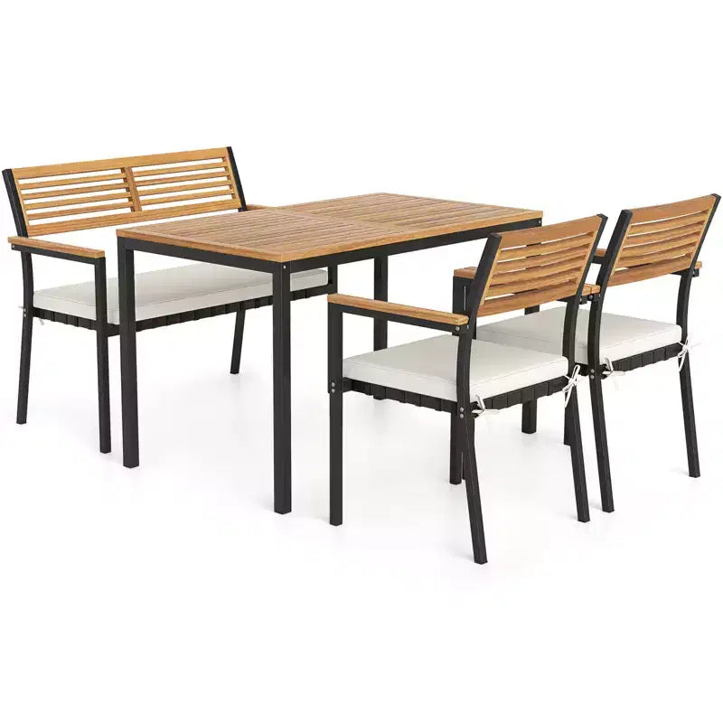 Ensemble de mobilier de jardin Costway 4 pièces avec bois d’acacia et structure métallique, parasol, 1 table