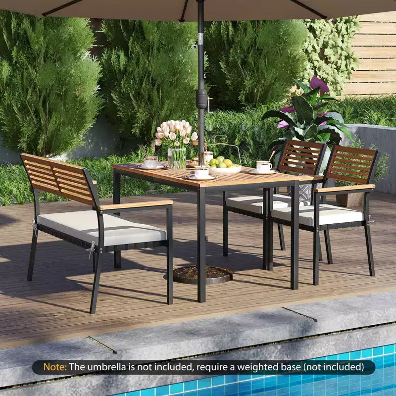 Ensemble de mobilier de jardin Costway 4 pièces avec bois d’acacia et structure métallique, parasol, 1 table