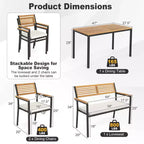 Ensemble de mobilier de jardin Costway 4 pièces avec bois d’acacia et structure métallique, parasol, 1 table